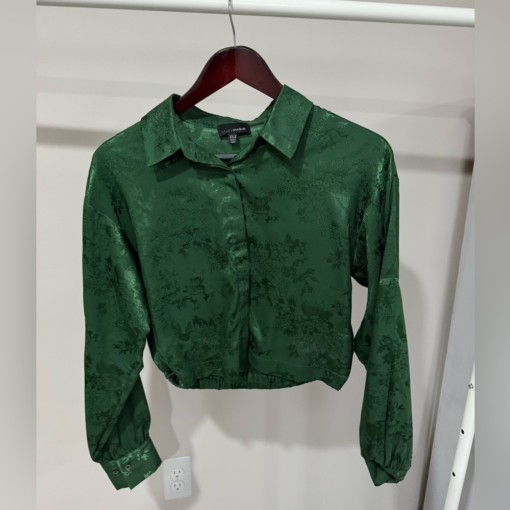 Green button up floral shirt